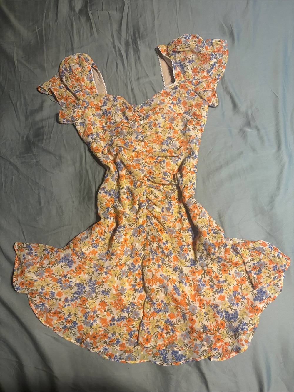 Astr Floral Mini Dress in Orange, Yellow & Purple